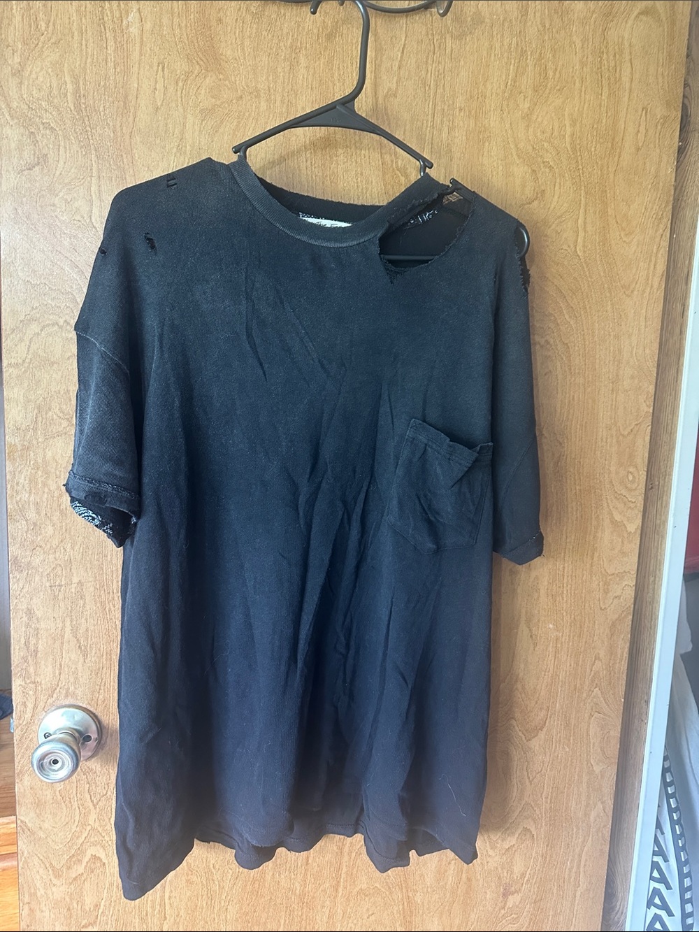 We The Free Black Distressed Short Sleeve Tee